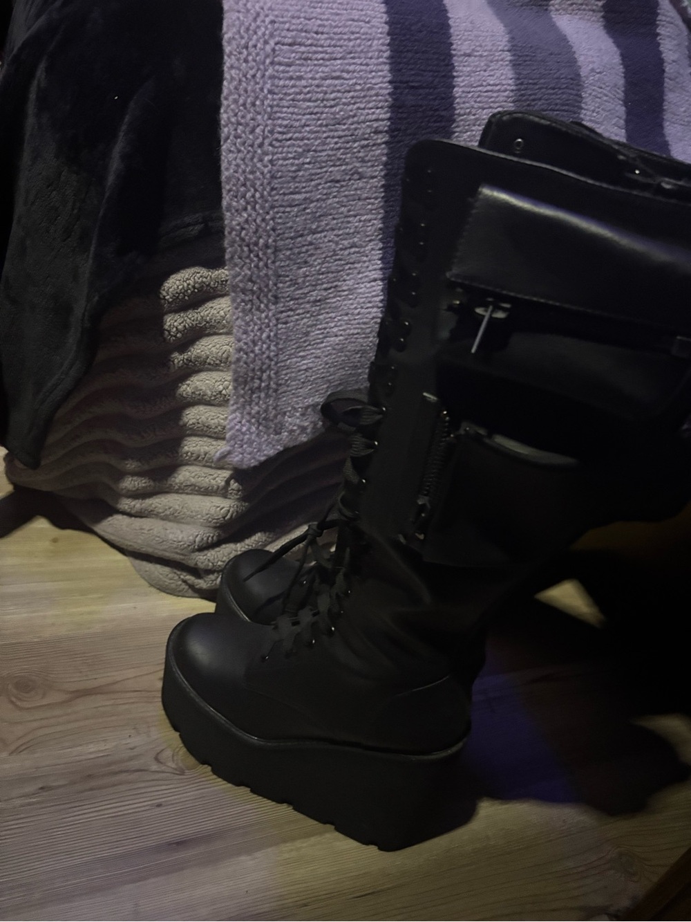 Current Mood Black Platform Combat Boots with Side Pouch